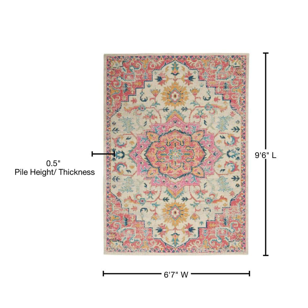 Passion Floral Symphony Blue Rectangular 6'7" x 9'6" Synthetic Rug