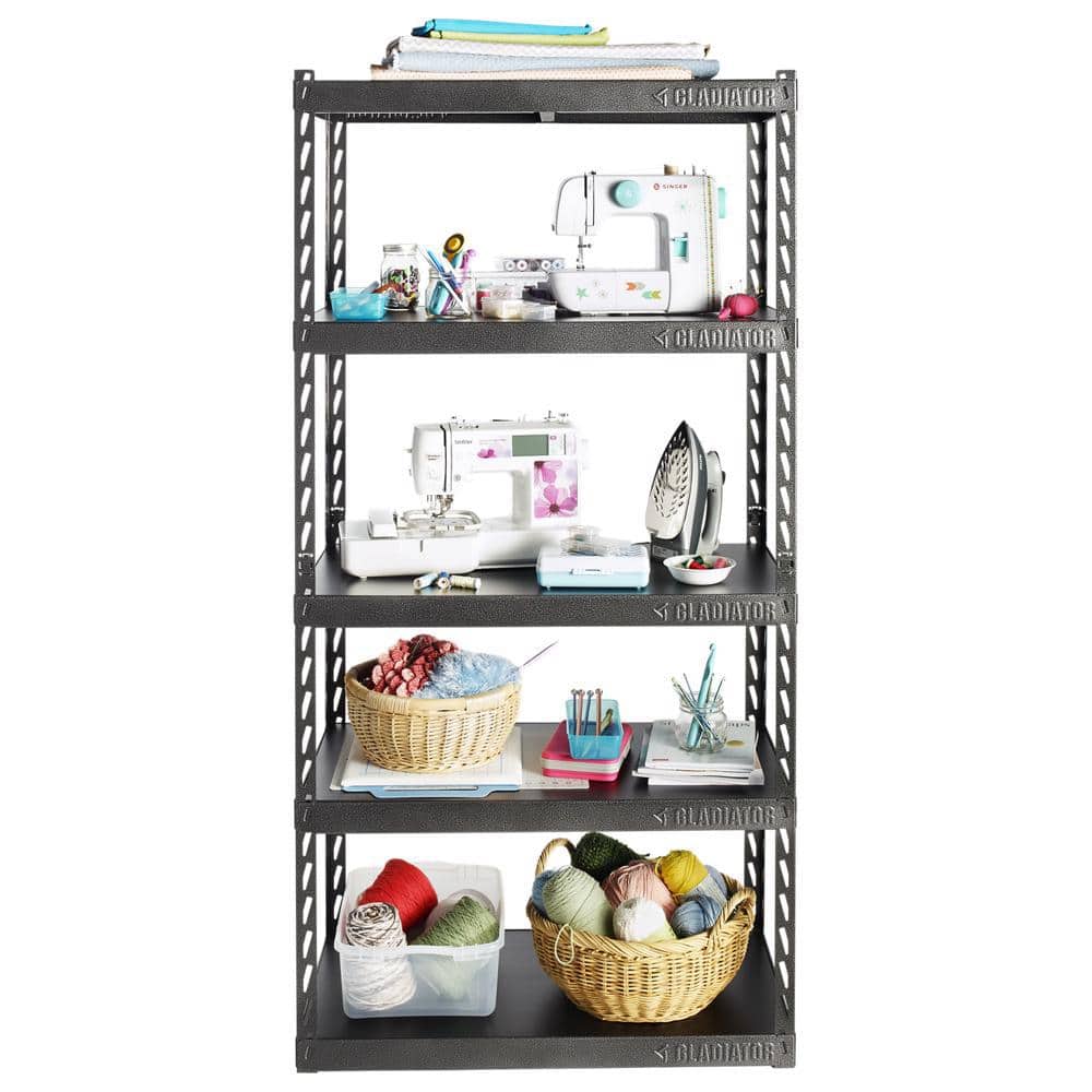 Black Metal 36" Garage Storage Rack with Five Shelves