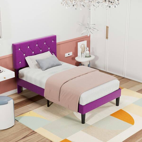 VECELO Upholstered Bed, Platform Bed with Adjustable Headboard