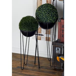 28 in. x 12 in. Black Metal Contemporary Planter (Set of 2)