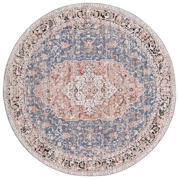 Vivaldi 7 ft. x 7 ft. Blue/Rust Distressed Border Round Area Rug