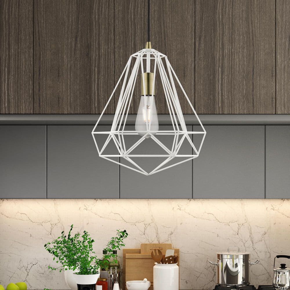 Knox Mini Pendant in Textured White with Antique Brass Accents