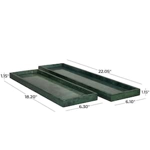 Green Marble Decorative Tray with Raised Border (Set of 2)