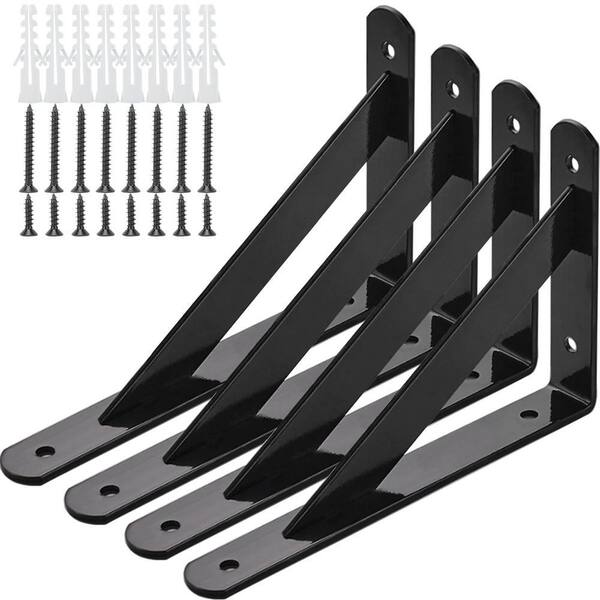 thumbnail image 2 of 8-Pack Heavy Duty L-Shaped Metal Shelf Brackets – Black Iron Wall Mount – 4 Shelf Set – 12.4cm X 7.2cm 2 of 4