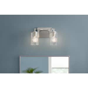 Helenwood 12.75 in. 2-Light Brushed Nickel Bathroom Vanity Light with Clear Seeded Glass