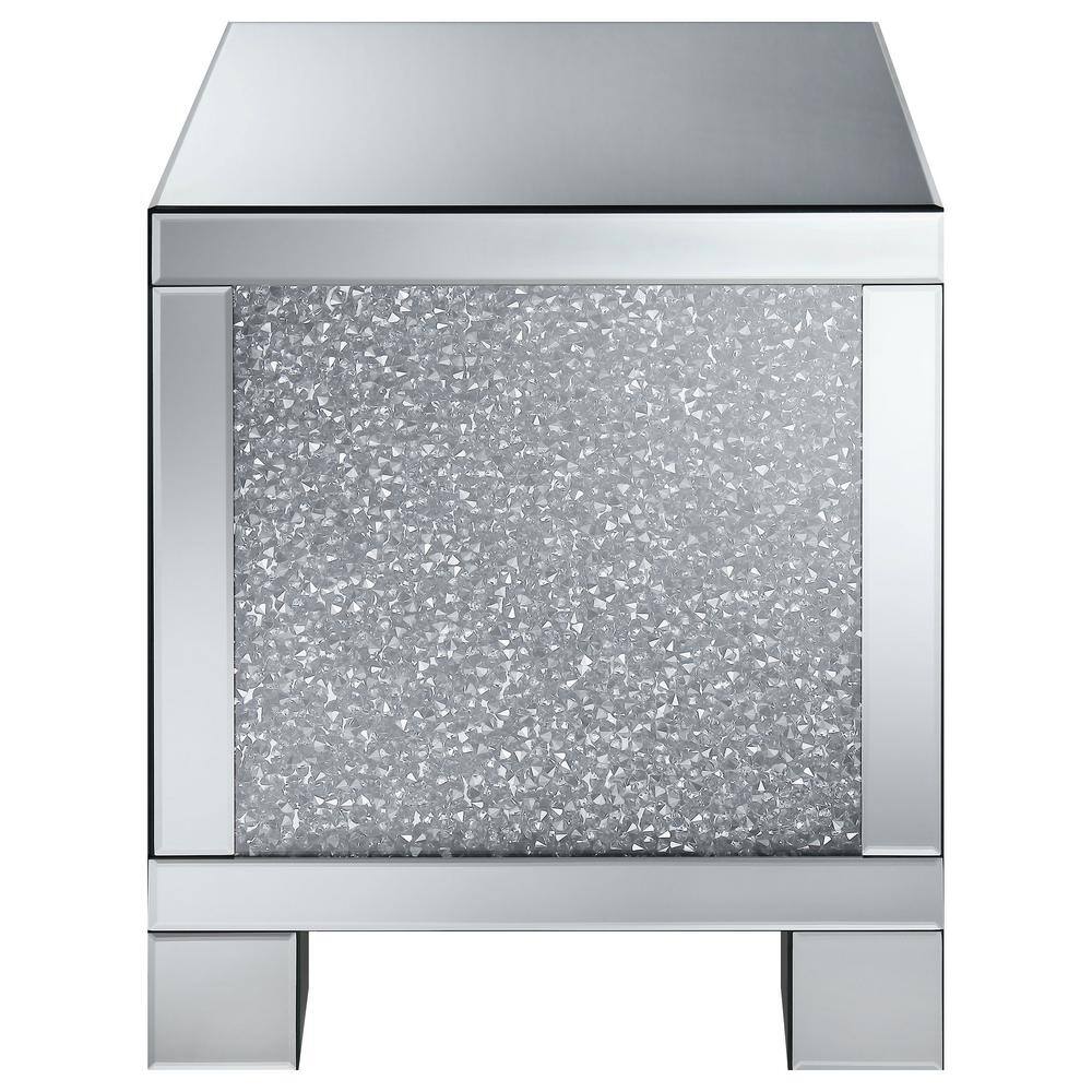 Silver Mirrored Square End Table with Crystal Accents