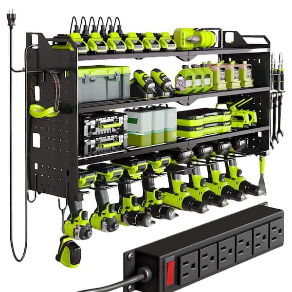 Tool Rack Modular HAUSOURCE 17.13 in. Metal Standard Modular 4 Layers Wall Rack with 8 ...