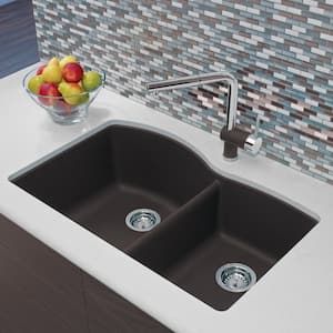 DIAMOND SILGRANIT Cinder Granite Composite 32 in. Double Bowl Undermount Kitchen Sink