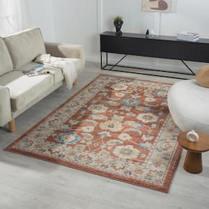 Iviana Rust/Ivory 5 ft. 3 in. x 7 ft. 6 in. Contemporary Power-Loomed Border Rectangle Area Rug