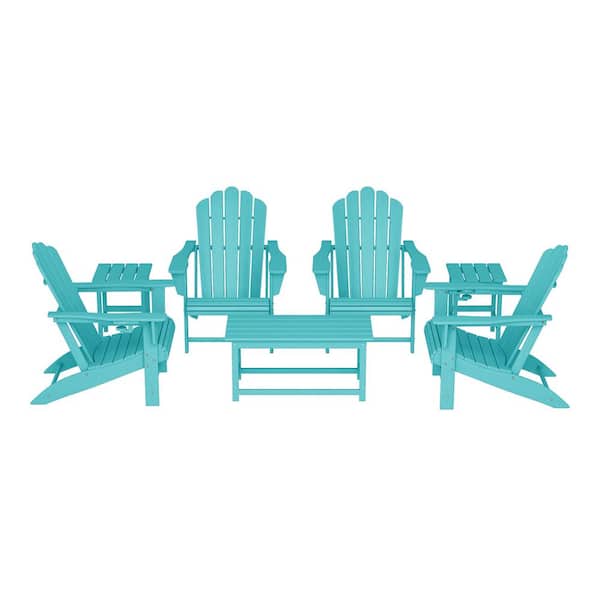 WESTIN OUTDOOR Aderson 7-Piece All Weather Fade Resistant Outdoor Plastic Adirondack Chair Patio Conversation Lounge Set in Turquoise