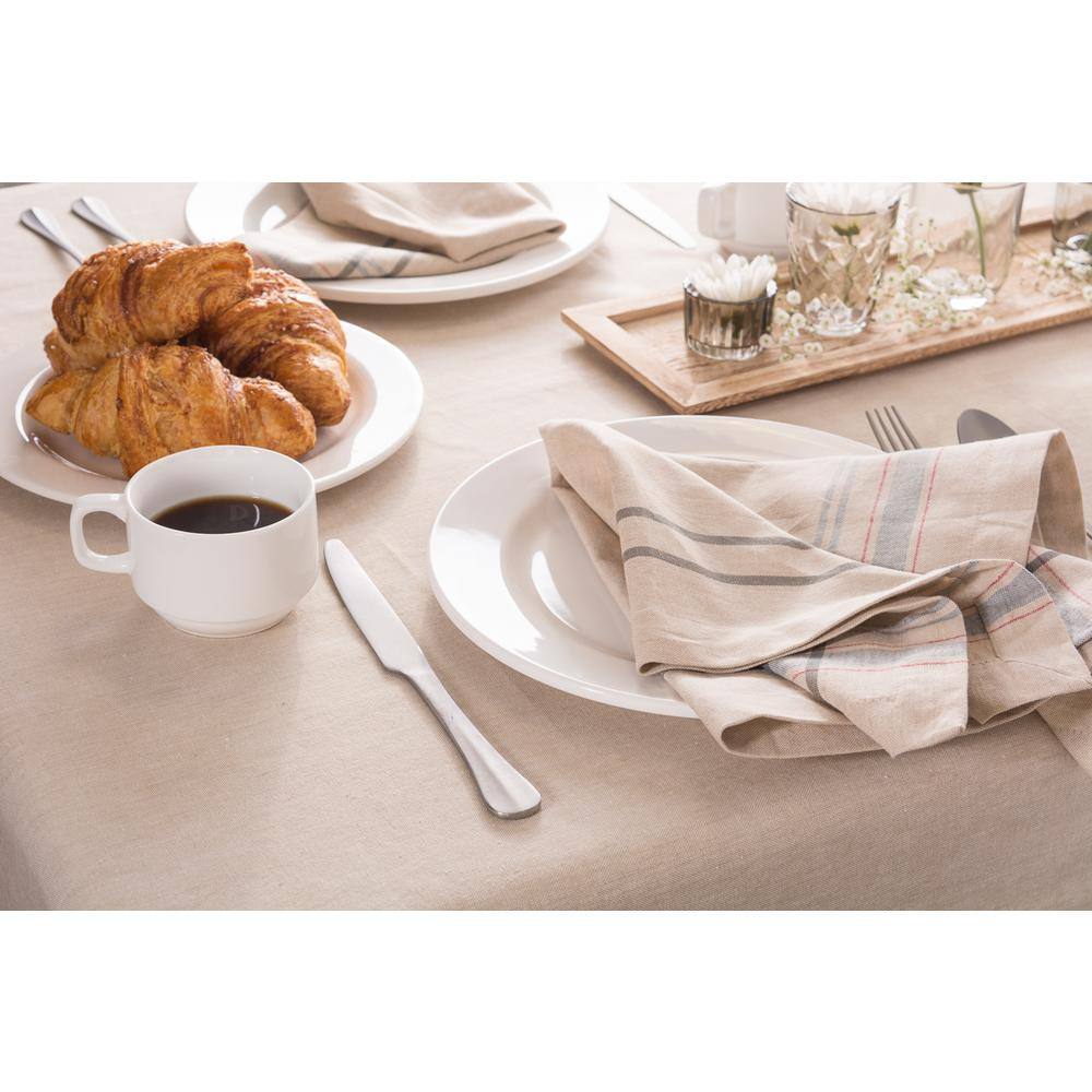 Taupe Gray Farmhouse Stripe Vinyl Tablecloth 120" x 60"