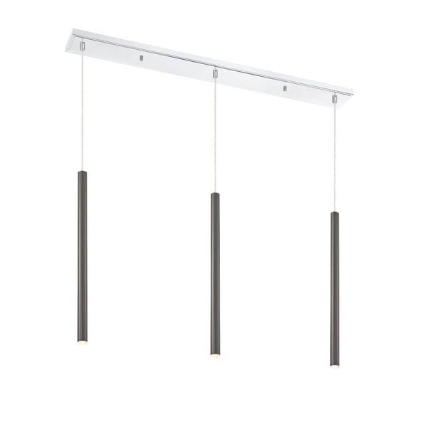Unbranded Forest 5-Watt 3-Light Integrated LED Chrome Shaded Chandelier with Pearl Black Steel Shade