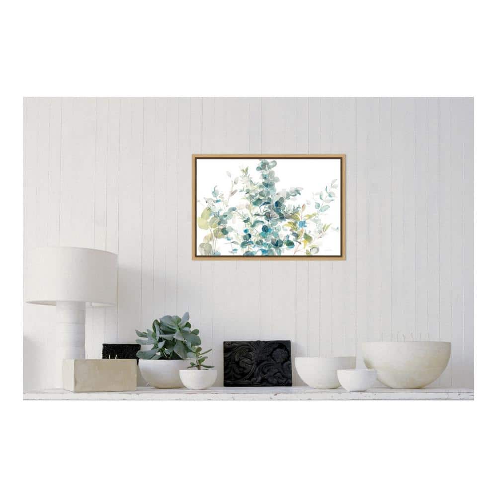 Eucalyptus I White Crop Watercolor Canvas with Maple Frame