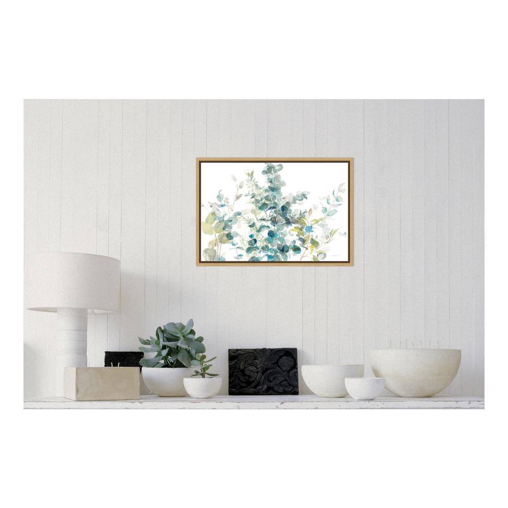 Eucalyptus I White Crop Watercolor Canvas with Maple Frame