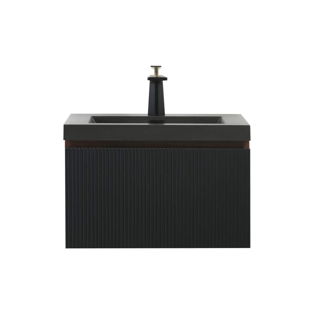 24 in. Modern Wall-Mounted Floating Bathroom Vanity in Smoked Walnut with Black Quartz Sand Top price history on PriceWatchPro