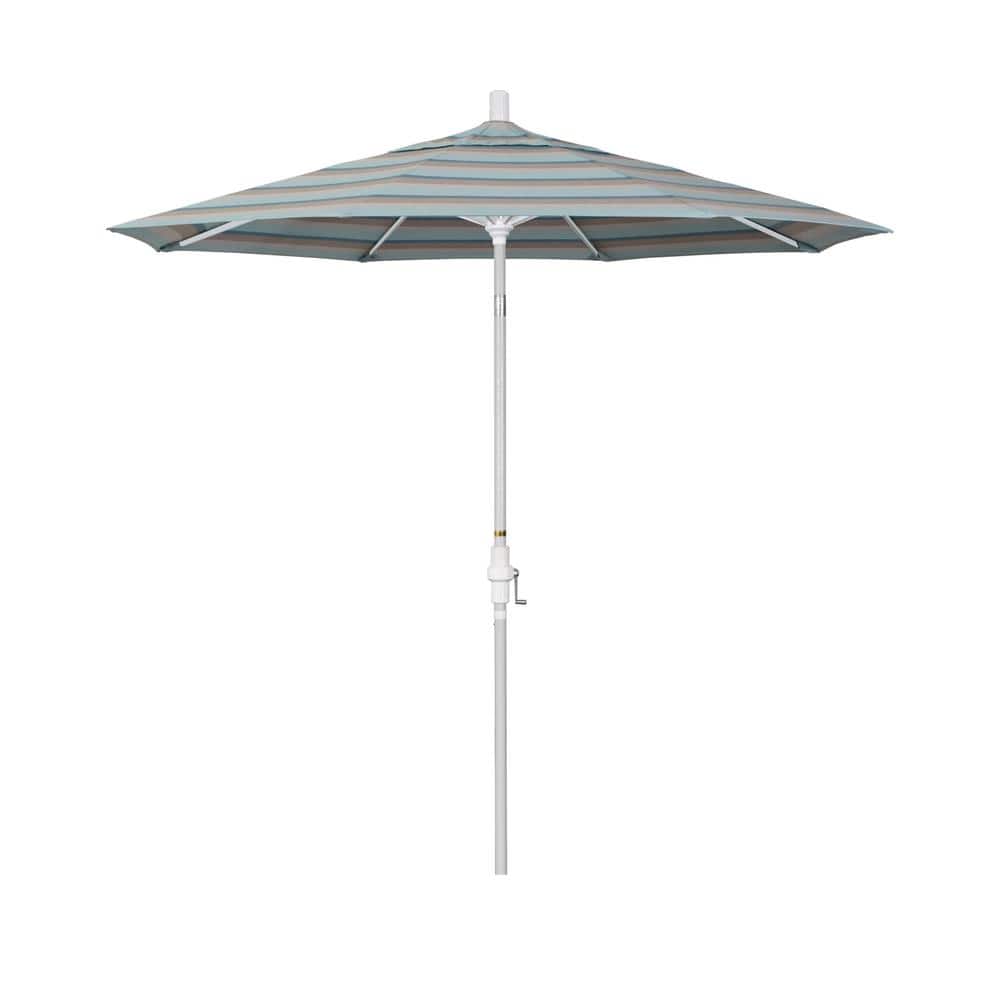 California Umbrella 7.5 ft. Matted White Aluminum Market Patio Umbrella Collar Tilt Crank Lift in Gateway Mist Sunbrella