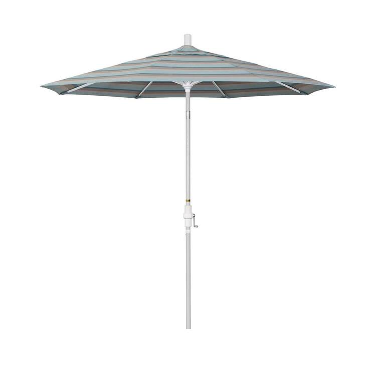 California Umbrella 7.5 ft. Matted White Aluminum Market Patio Umbrella Collar Tilt Crank Lift in Gateway Mist Sunbrella