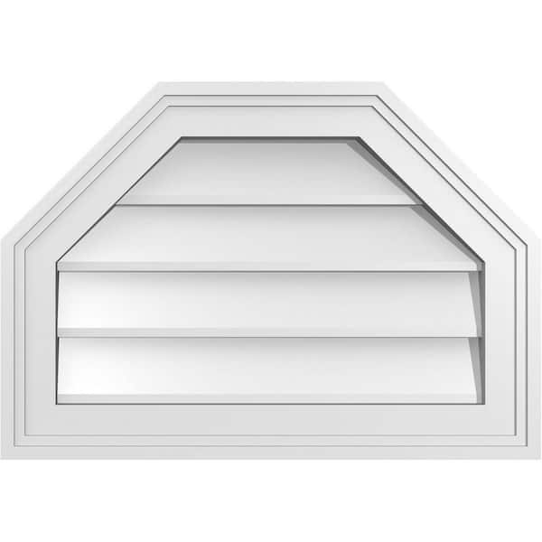 Ekena Millwork 20 in. x 14 in. Octagonal Top Surface Mount PVC Gable Vent: Decorative with Brickmould Frame