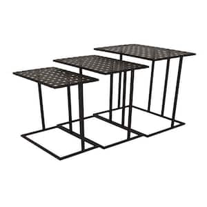 23.25 in. Black Rectangular Metal Plant Stand with 1 Tier (Set of 3)