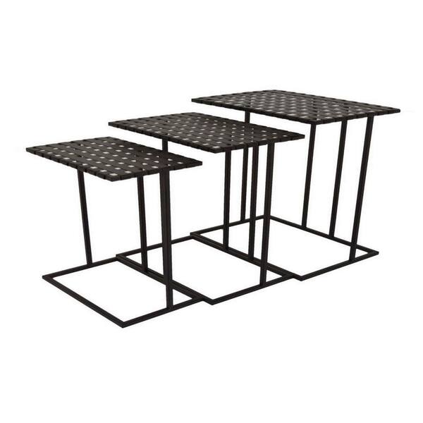 Benjara 23.25 in. Black Rectangular Metal Plant Stand with 1 Tier (Set of 3)