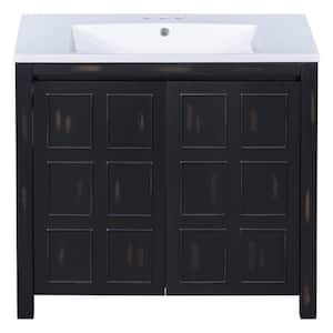 36 in. W x 18 in. D x 34 in. H Single Sink Bathroom Vanity Cabinet in Espresso with Doors, White Resin Basin Top