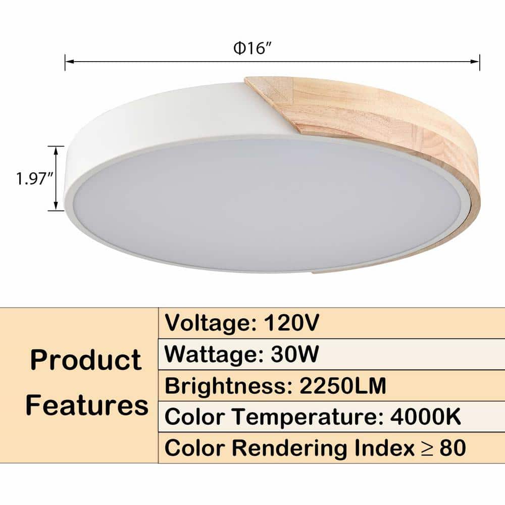 Modern White and Wood LED Drum Ceiling Light