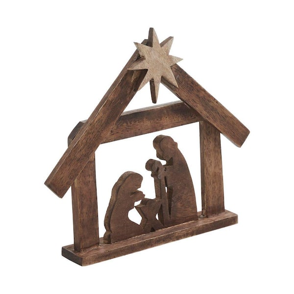 8.5 in. Dark Wooden Christmas Nativity Scene