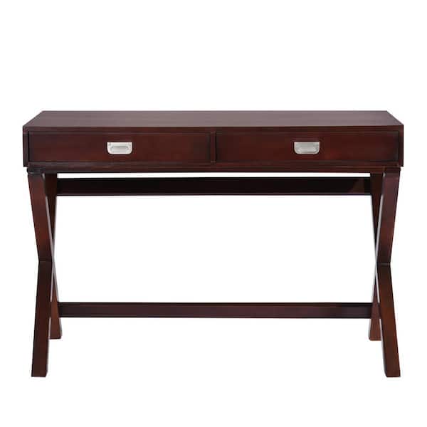 Spaco 44 in. Rectangle Dark Brown Wood 2-Drawer Writing Desk with X-Shaped Base