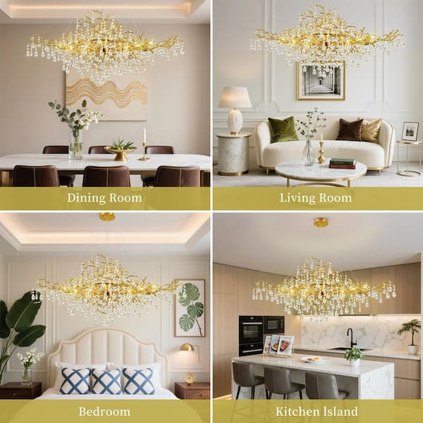 Ltemziiy 12-Light Gold Tree Branch Crystal Chandelier, 47 in