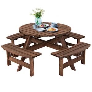 8 Person Fir Wood Patio Outdoor Dining Picnic Table Seat Bench Set 2000 lbs Capacity with 8 Seat and 2 in. Umbrella Hole