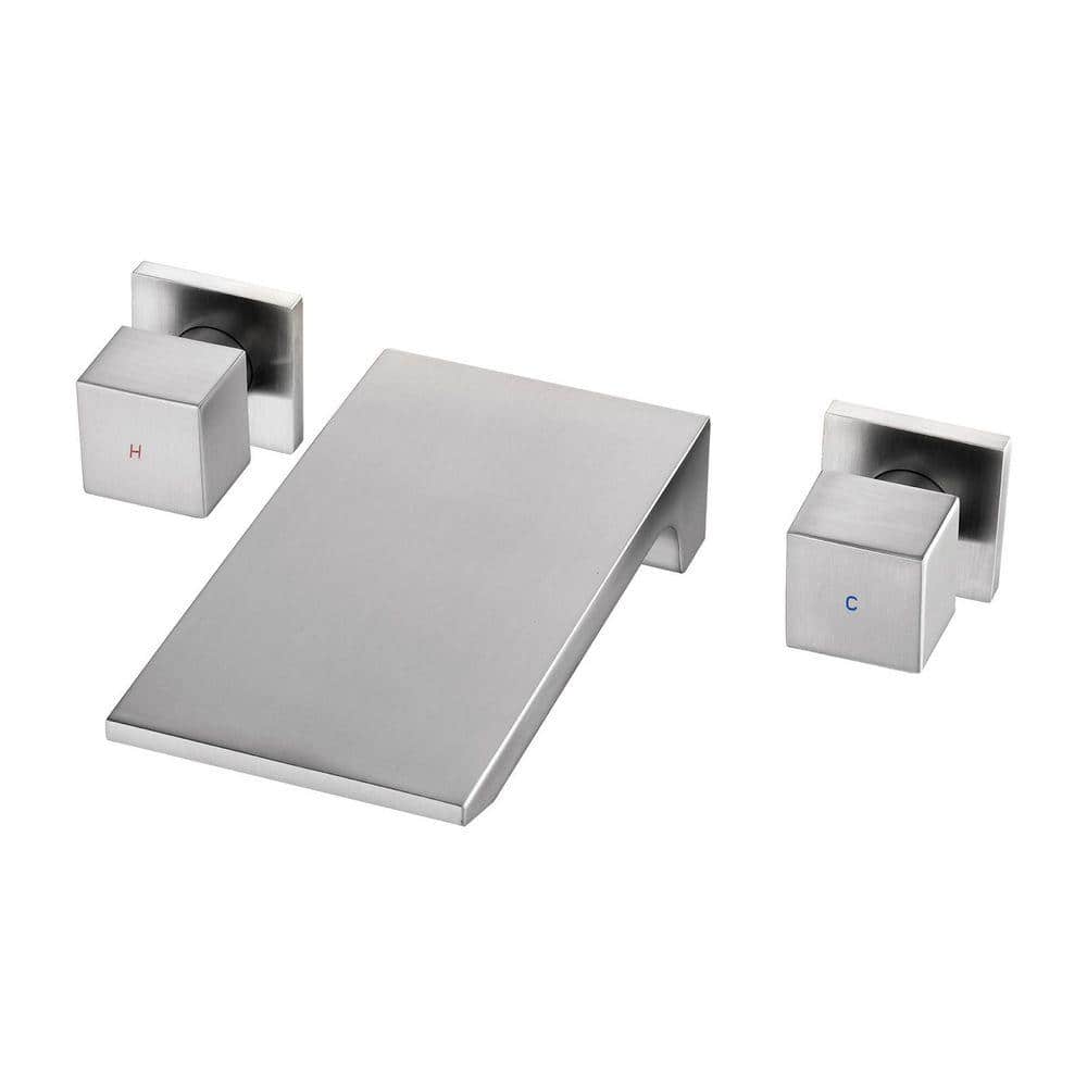 Rectangular Faucet cobbe Double-Handle Rectangular Waterfall Wall Mounted Bathroom Faucet ...