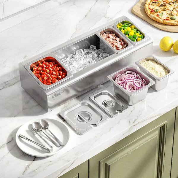 Countertop Food Serving Display Container, Stainless Steel Food Salad Server Tray, Buffet Chafing Dish Accessories