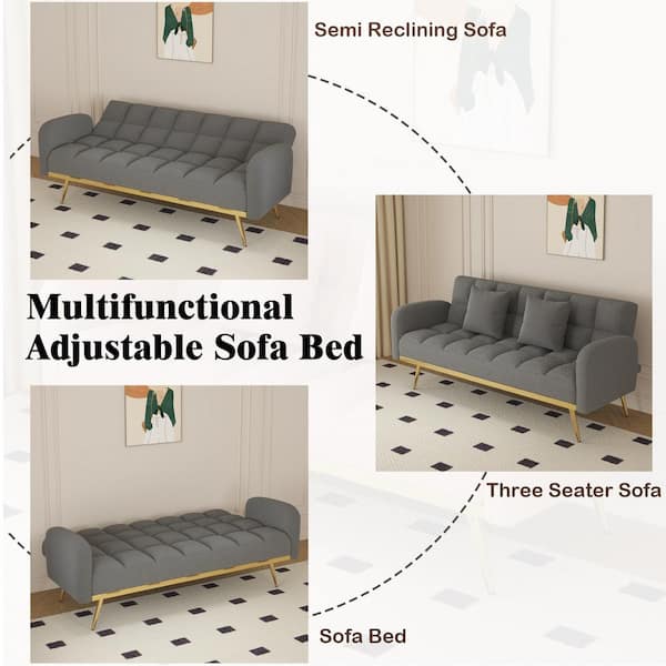 Z-joyee 69 in. Gray Teddy Fabric Twin Size Adjustable Sofa