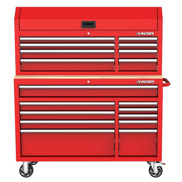Husky - Modular Tool Storage 52 in. W Standard Duty Red Mobile Workbench Cabinet with 8-Drawer Top Tool Chest