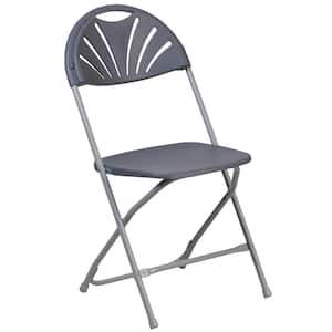 Charcoal Plastic Seat with Metal Frame Folding Chair (Set of 2)