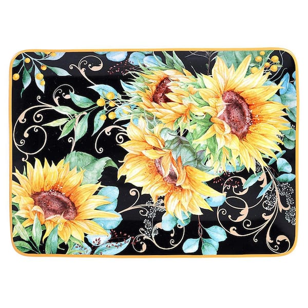 Certified International 16 in. Sunflower Fields Rectangular Multicolored Platter