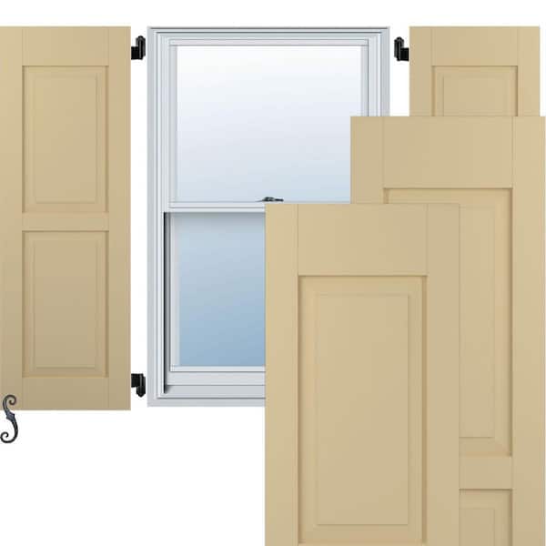 Ekena Millwork 18-in W x 73-in H Americraft Two Equal Raised Panel Exterior Real Wood Shutters (Per Pair), Natural Twine