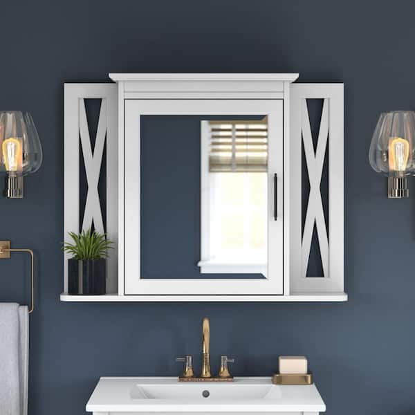 Key West 31.89 in. W x 25 in. H Rectangular Particle Board Medicine Cabinet with Mirror in White Ash