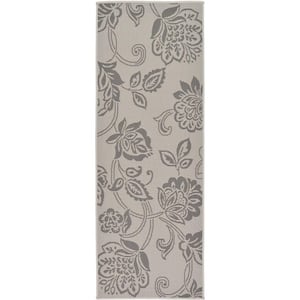 Outdoor Floral Gray 2' 2 x 6' 0 Runner Rug