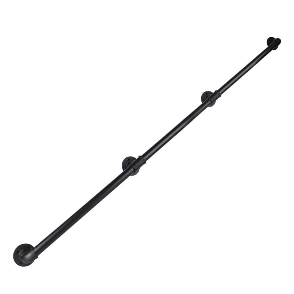 12 ft. Black Metal Pipe Stair Handrail for Indoor and Outdoor Wall Mount Su