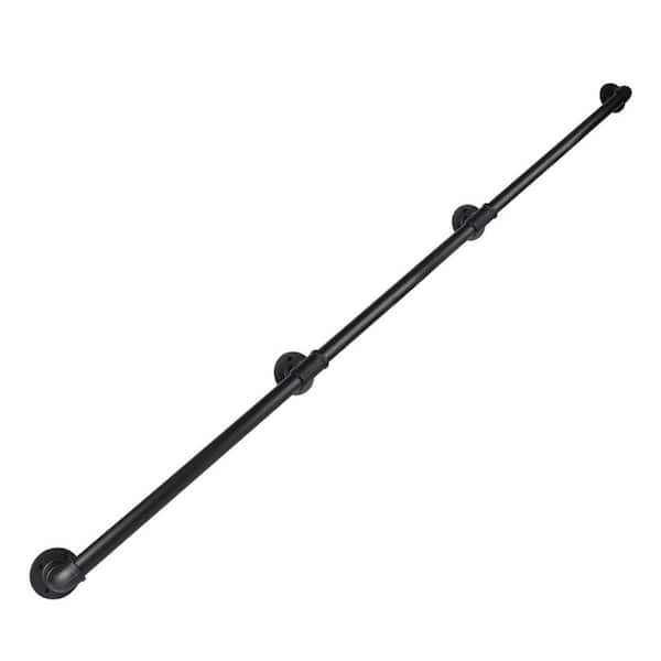 12 ft. Black Metal Pipe Stair Handrail for Indoor and Outdoor Wall Mount Support