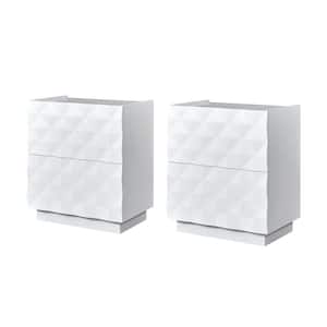 Ruth White Modern 2-Drawer Nightstand with Built-In Outlets Set of 2