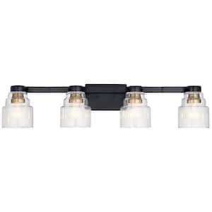 Vionnet 33.5 in. 4-Light Black Transitional Bathroom Vanity Light with Clear Glass Shade