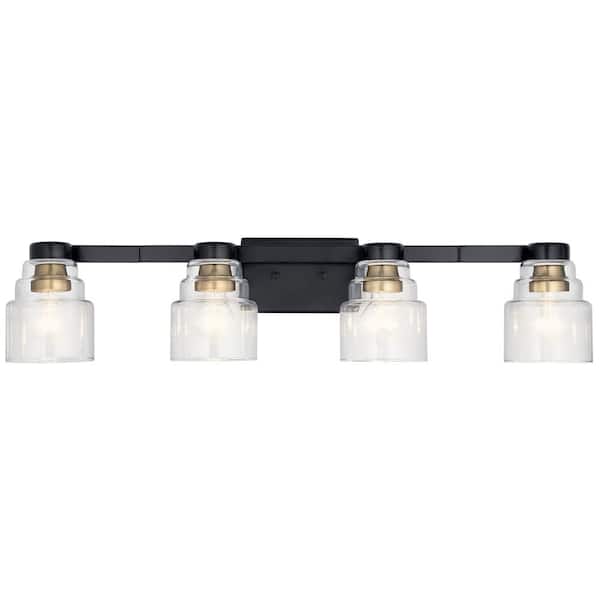 Vionnet 33.5 in. 4-Light Black Transitional Bathroom Vanity Light with Clear Glass Shade