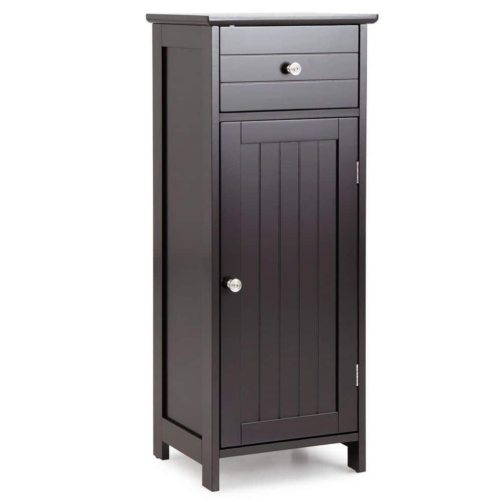 ANGELES HOME 14 in. W x 12 in. D x 34.5 in. H Brown Wooden Bathroom Floor Linen Cabinet with ...