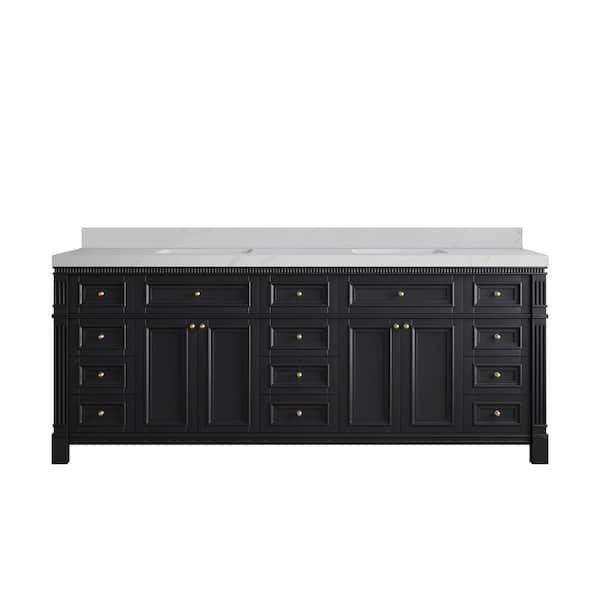 Willow Collections Paris 84 in. W x 22 in. D x 36 in. H Double Sink Bath Vanity in Black with 2 in. Calacatta Sienna qt. Top