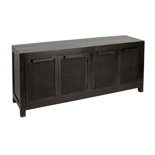 Rowan Black Sideboard 30 in. Accent Cabinet with 2-Shelves and 4-Doors