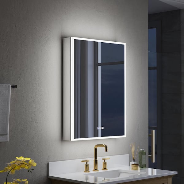 24 in. W x 30 in. H Rectangular Recessed/Surface Mount LED Medicine Cabinet with Mirror, 3x Magnifier, Type C, 3-Touch