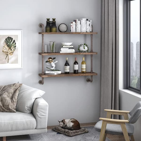 Cubilan 32 in. W x 7.87 in. D Bronze Decorative Wall Shelf, 3-Tier
