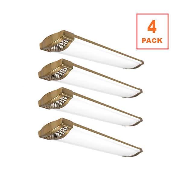 4-Pack 4 ft. Matte Gold Honeycomb End Caps 5250LM 75W Integrated LED Wraparound Light Adjustable CCT Night Light